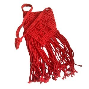 ECOTE BAG RED ORANGE BOHEMIAN CROCHET FRINGE TASSEL BAG 100% COTTON